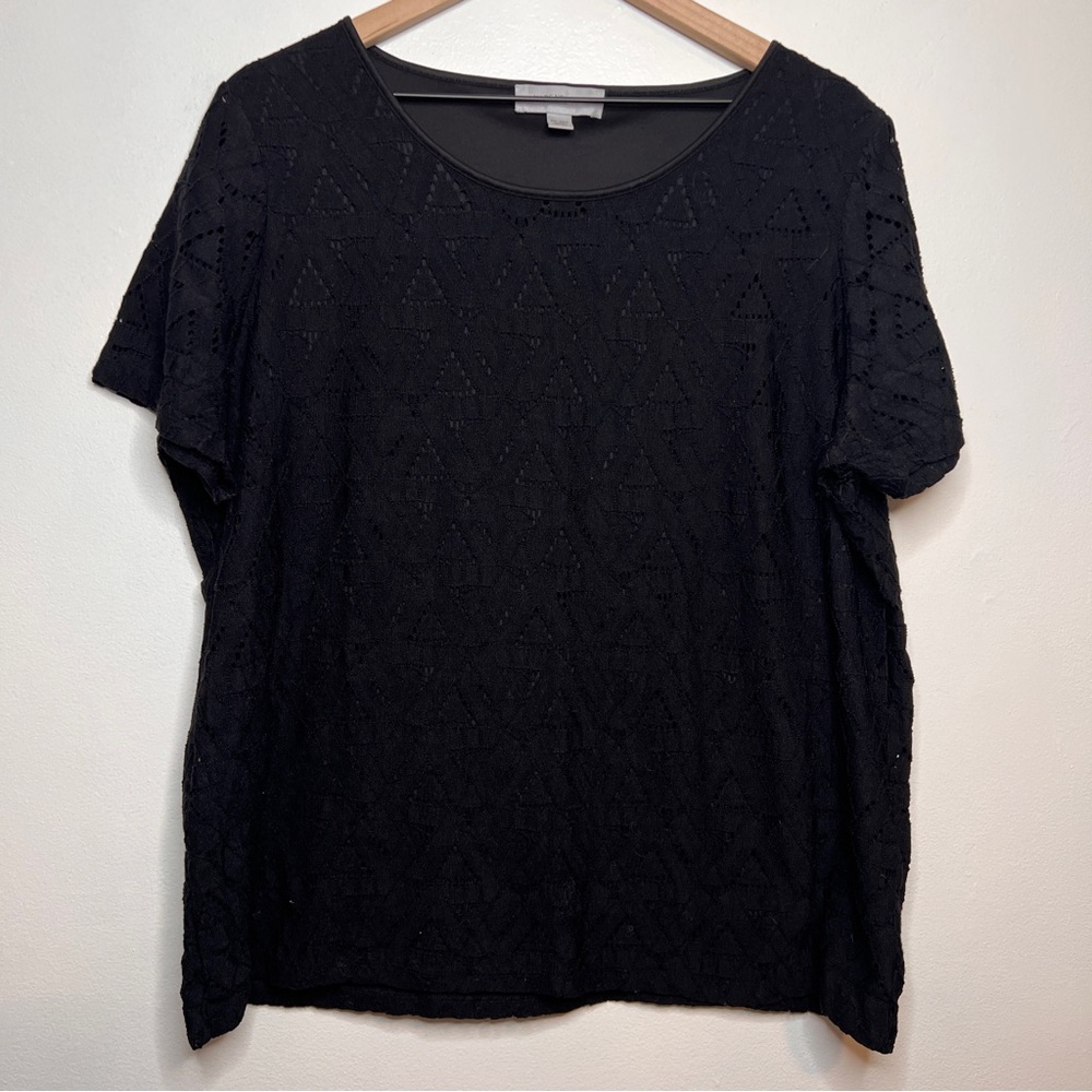 Marc New York by Andrew Marc Black Eyelet Short Sleeved Top Size XXL